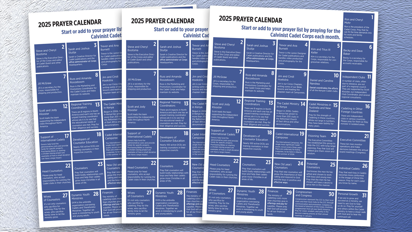 2025 Prayer Calendar - Cadets