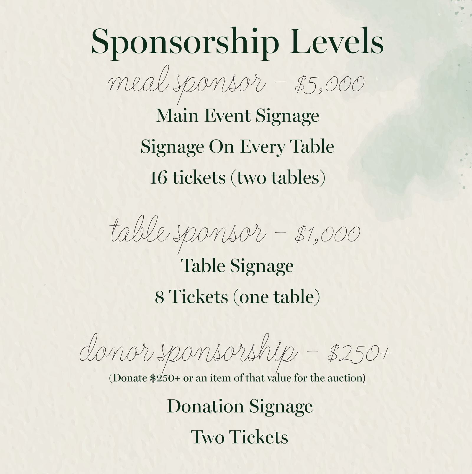Stand Firm sponsorship levels